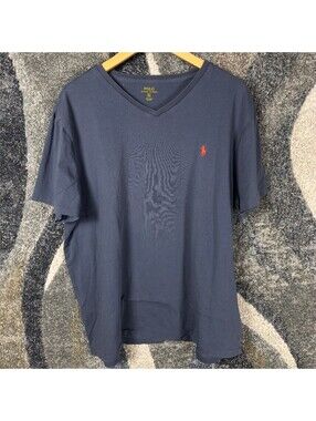 Polo Ralph Lauren V-Neck T-Shirt Mens XL Navy Blue Pony Logo